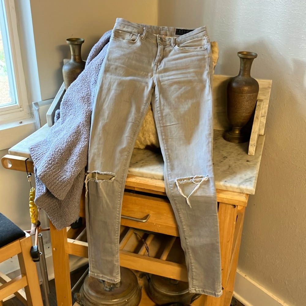 All Saints Distressed Grey Jeans High Rise Super Soft Feel Skinny Fit Size 26 W